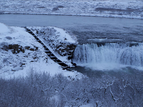 Smaller waterfall. Note the staircase to the left; it's for the salmon!