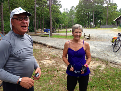 Sally Fenton, who we met up with in Georgia. At the age of 65, she's still leading cross-country (Southern Tier) tours for the ACA.