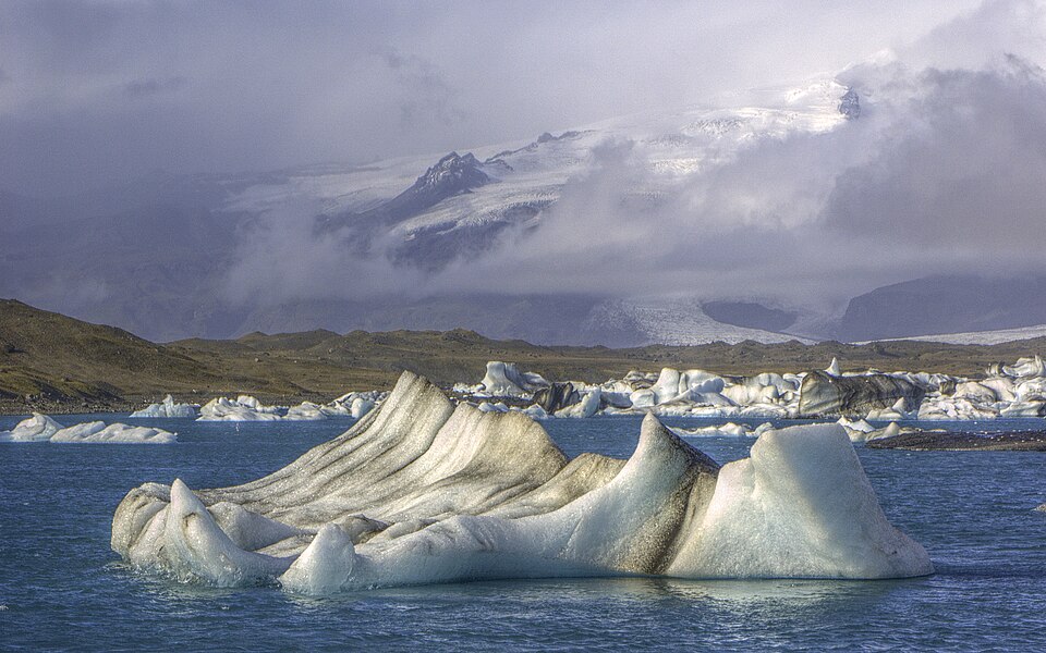 Jökulsárlón — icebergs drift under the Ring Road bridge