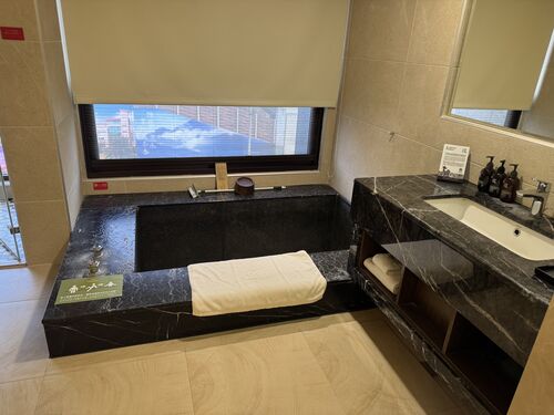 The deep soaking tub inside our room