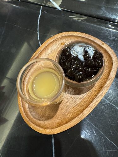 Millet wine and tea jelly: I finish mine and Deborah's